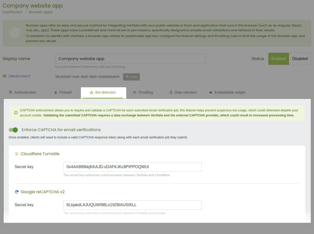 A screenshot showing how the Bot detection interface looks like, on our client area.