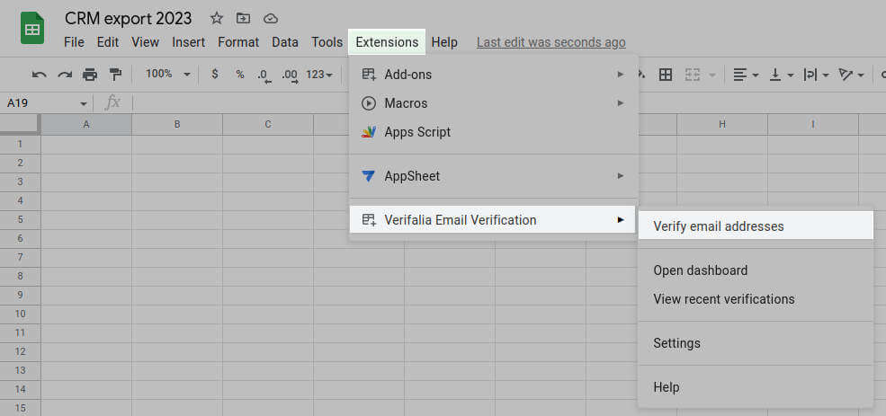 Locating the Verifalia Google Sheets add-on