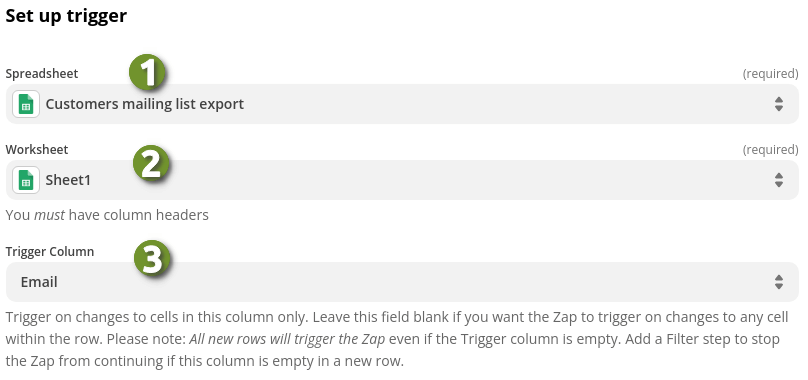 Configure Google Sheets trigger