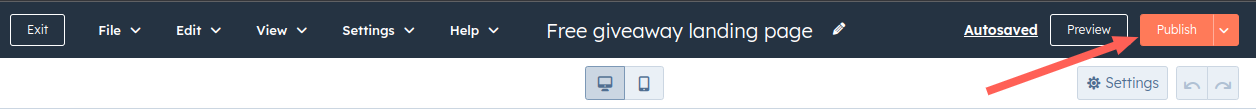 Final step to publish the HubSpot page